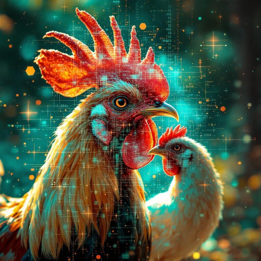 Fractal Rooster in Glitch Photography Style