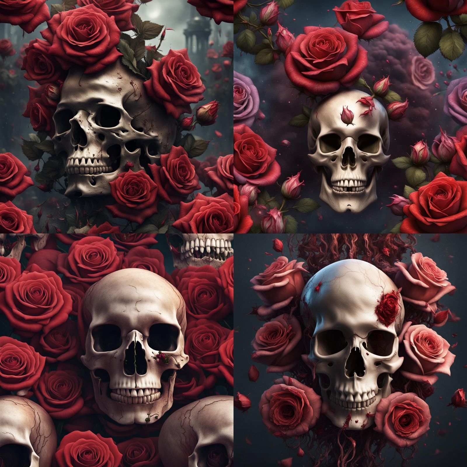 Roses Emerging from Skull: Detailed Matte Painting