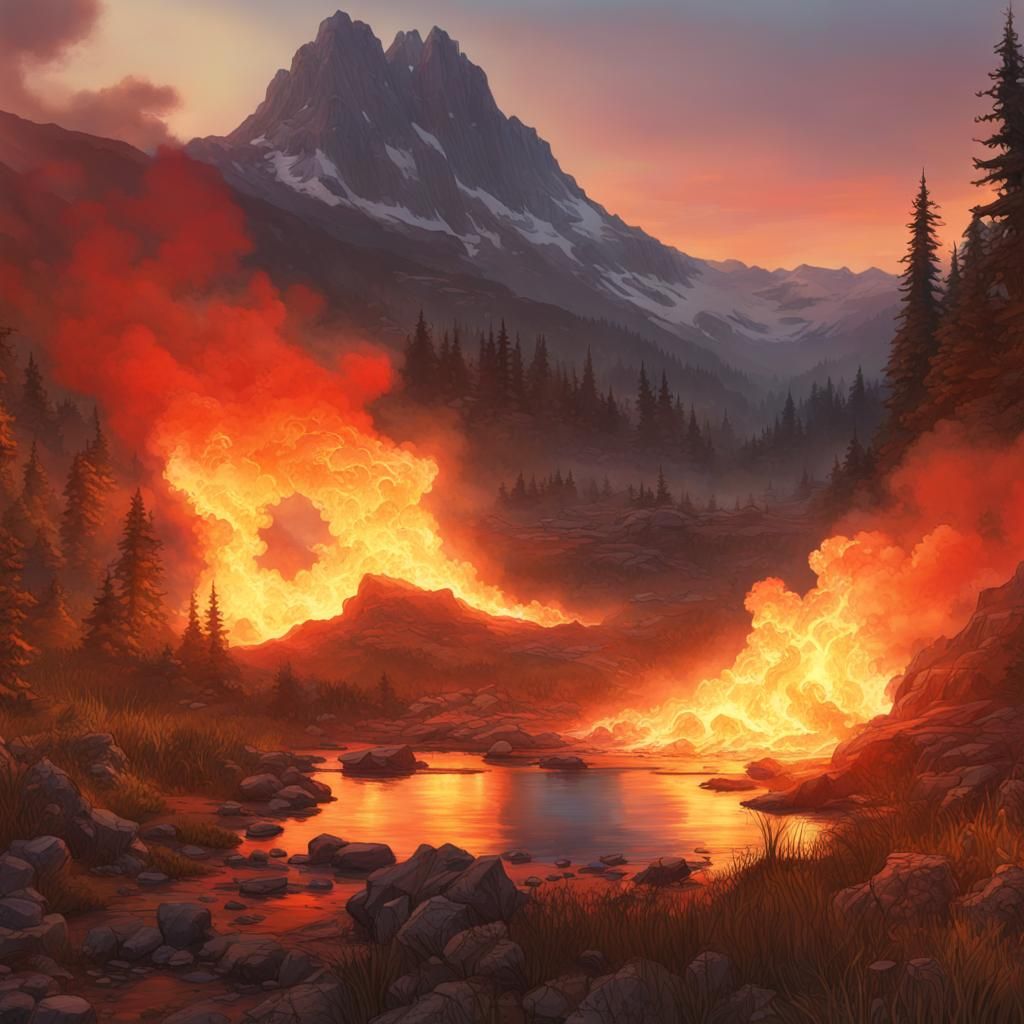 Nature Ablaze: A Watercolor Concept Art