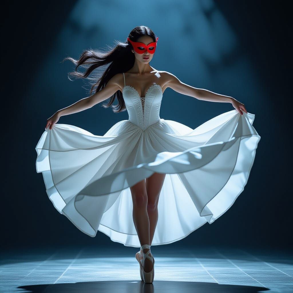 Ballet Dancer in Art Nouveau Style with Red Mask