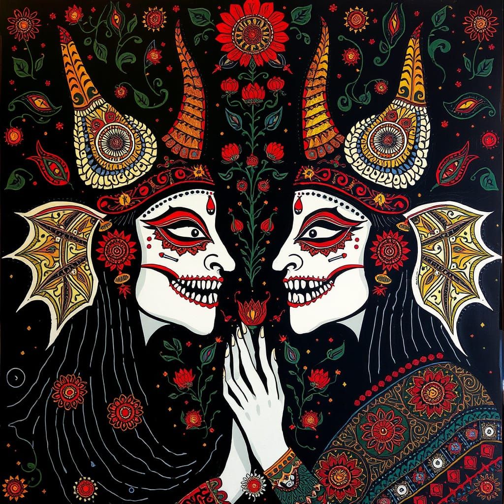Madhubani Art Depicting Mirrored Inner Demons