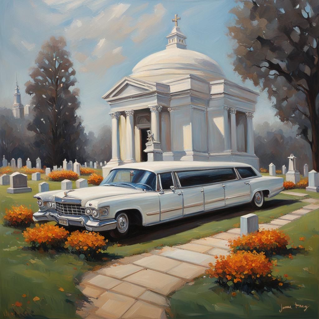 Modern Crematorium and Cemetery in Oil Painting Style