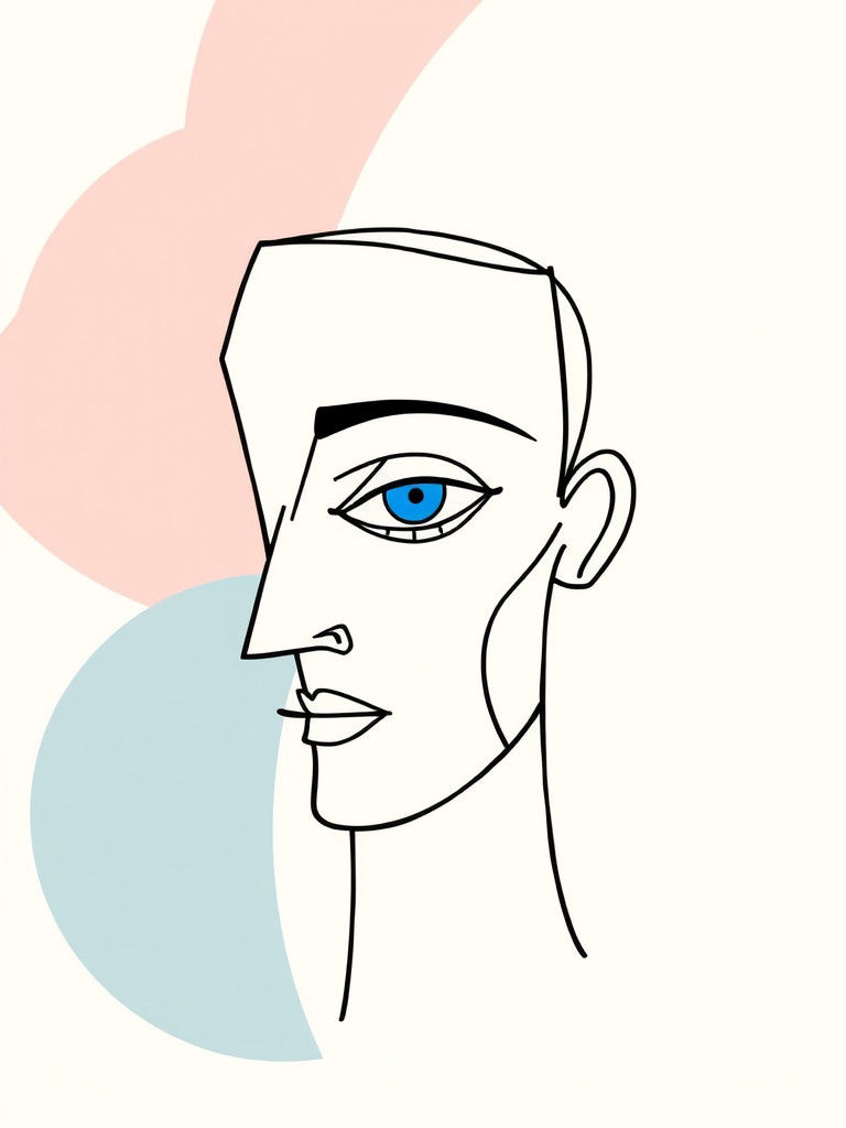 Minimalist Face with Blue Eye in Cubist Style