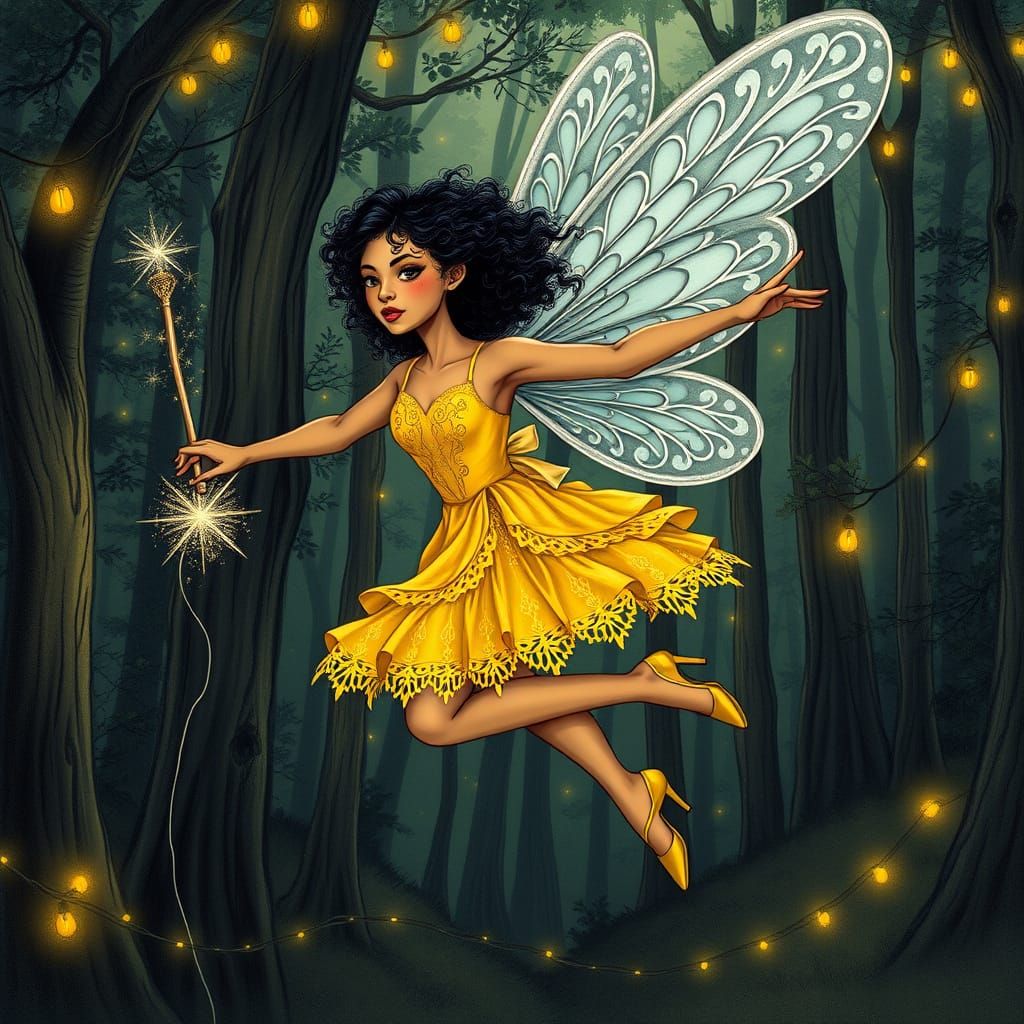 Majestic Fairy Woman in Whimsical Enchanted Forest