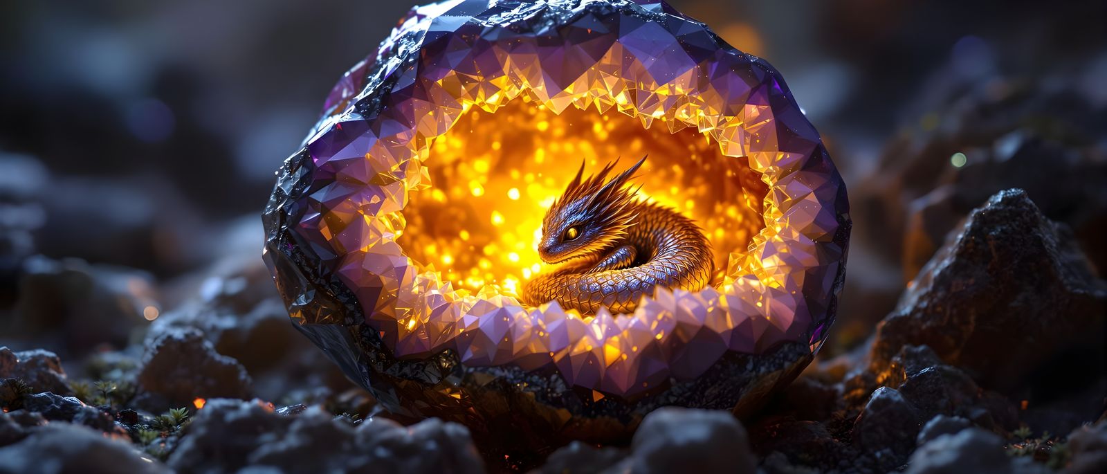 Cyberpunk Fantasy Geode Dragon Hatchling in Vibrant Hues
