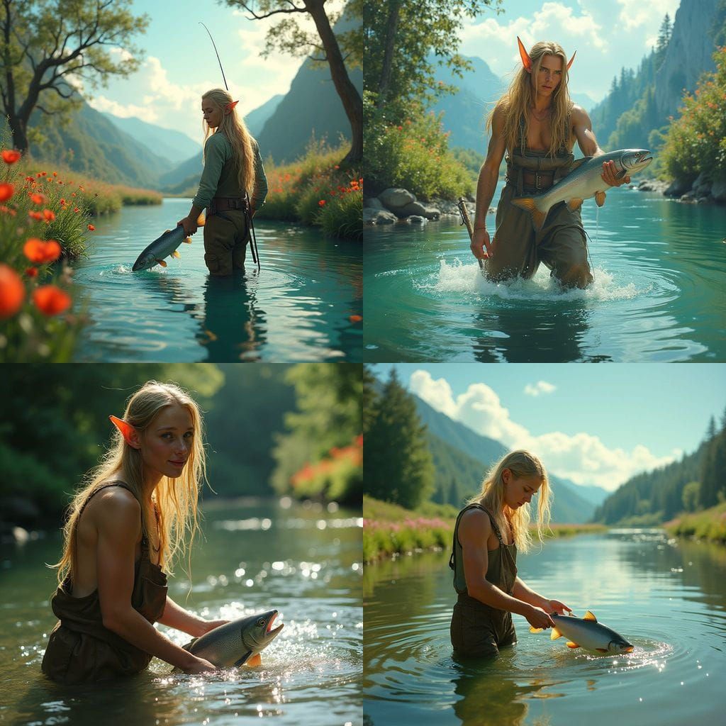Elf in Serene River Landscape with Flyfishing Gear