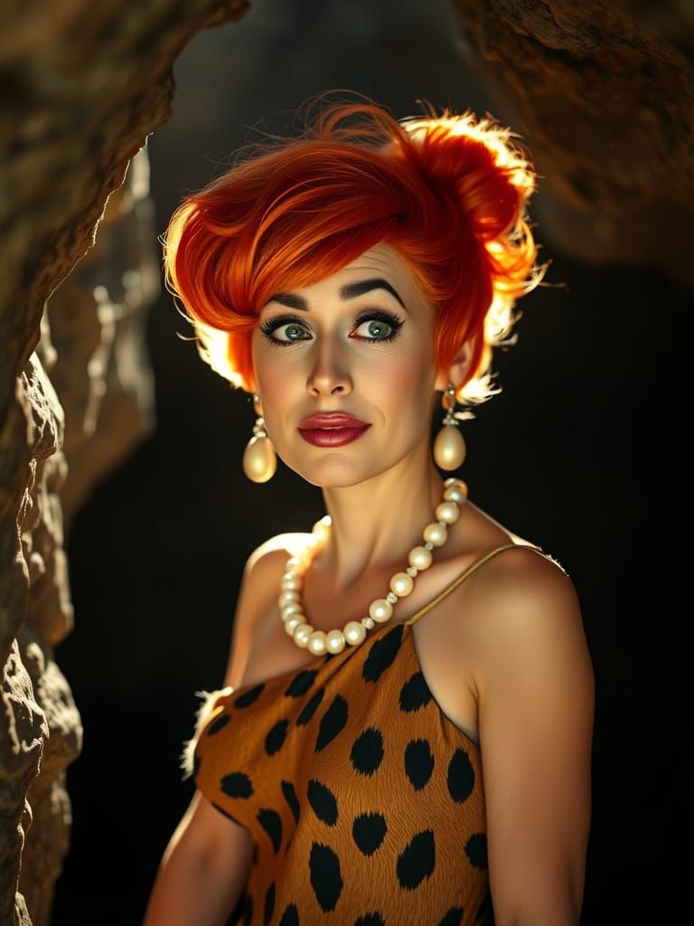 Wilma Flintstone Emerges from Cave into Bright Morning Light