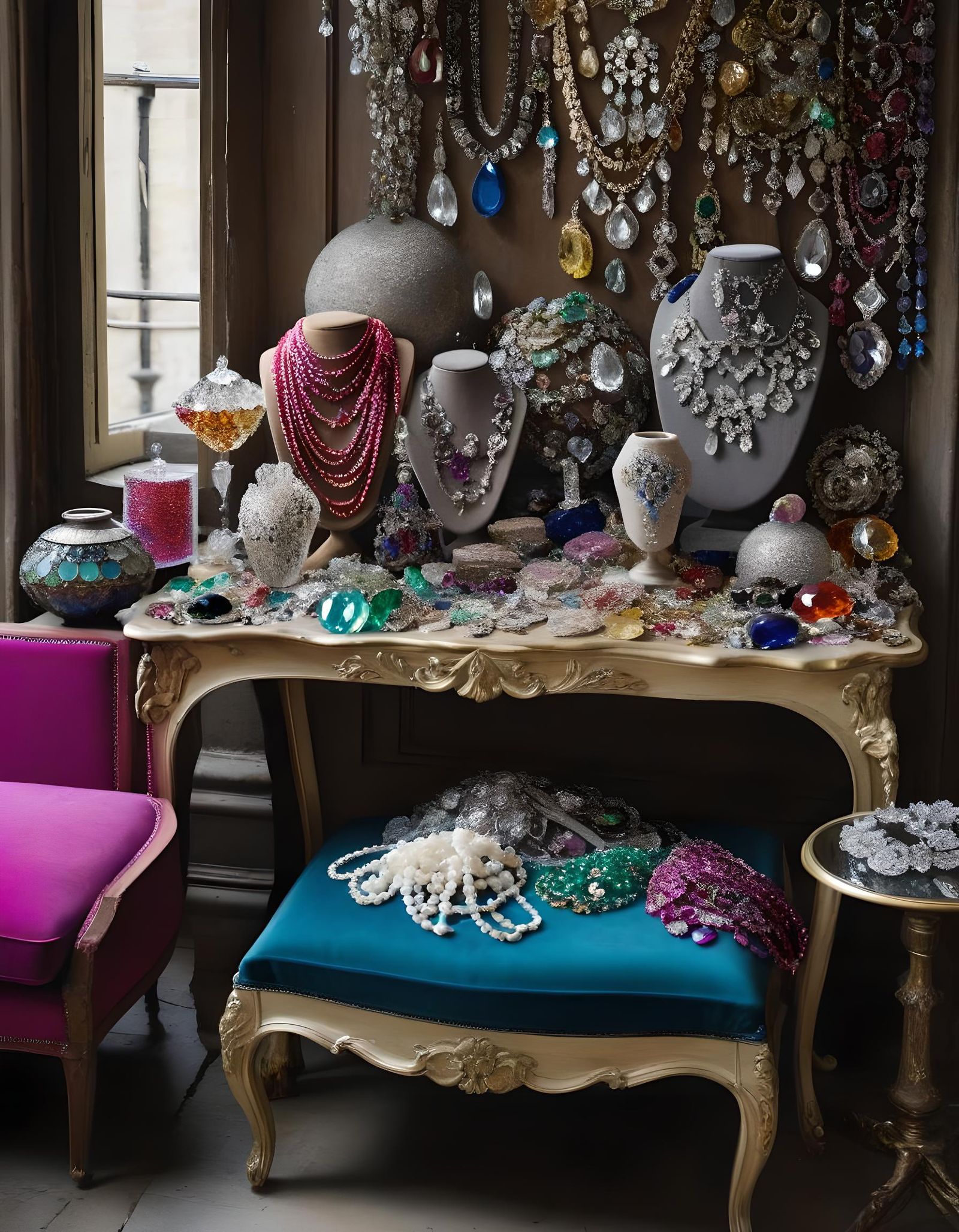 Glittering Jewels Draped Over Furniture
