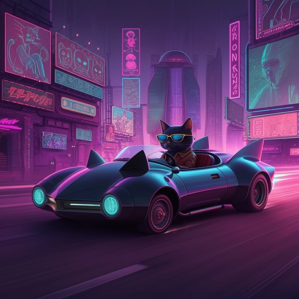 Futuristic Feline Speedster in Neon City