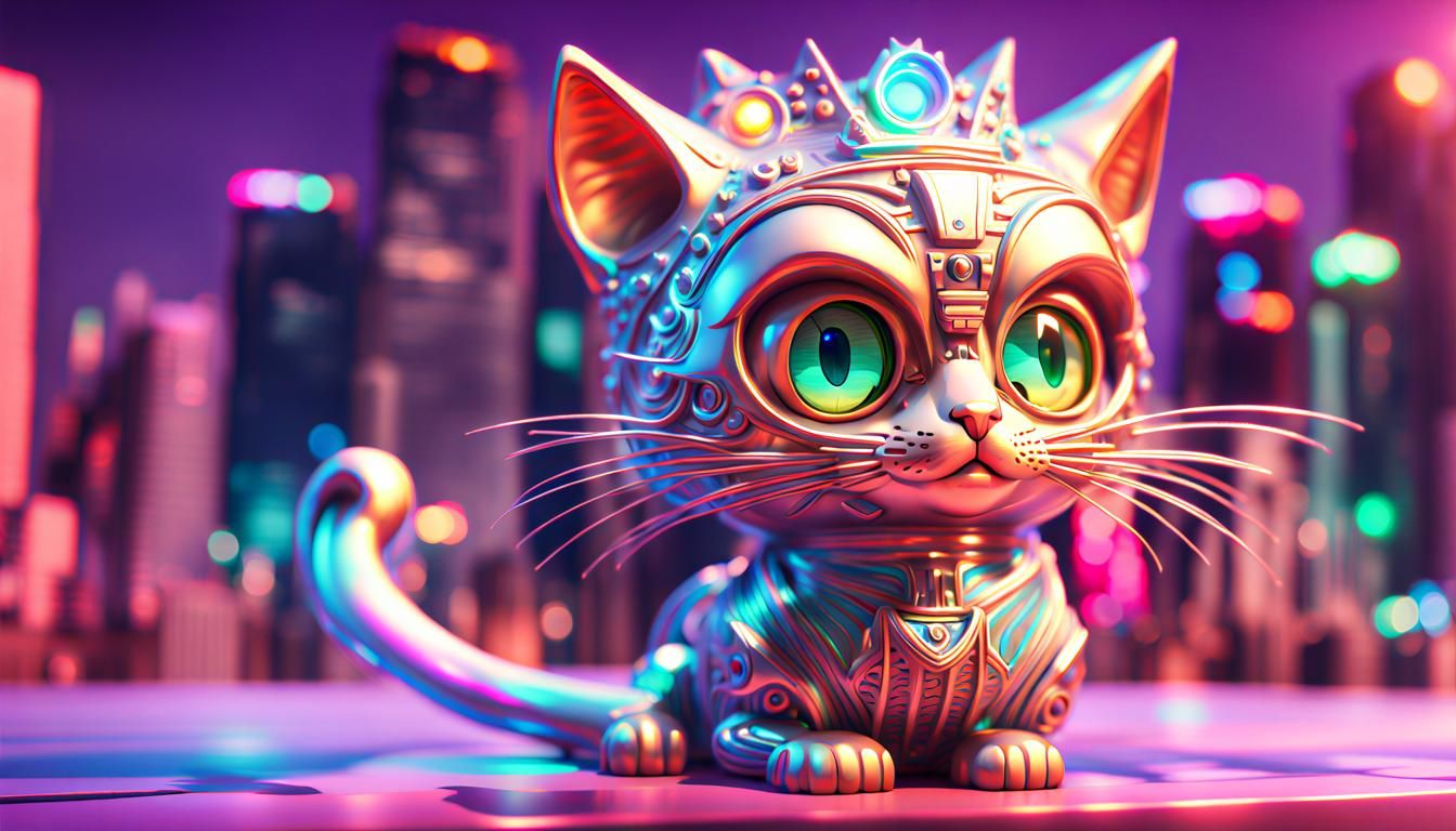 Holographic Cat City in Hyperrealistic Style