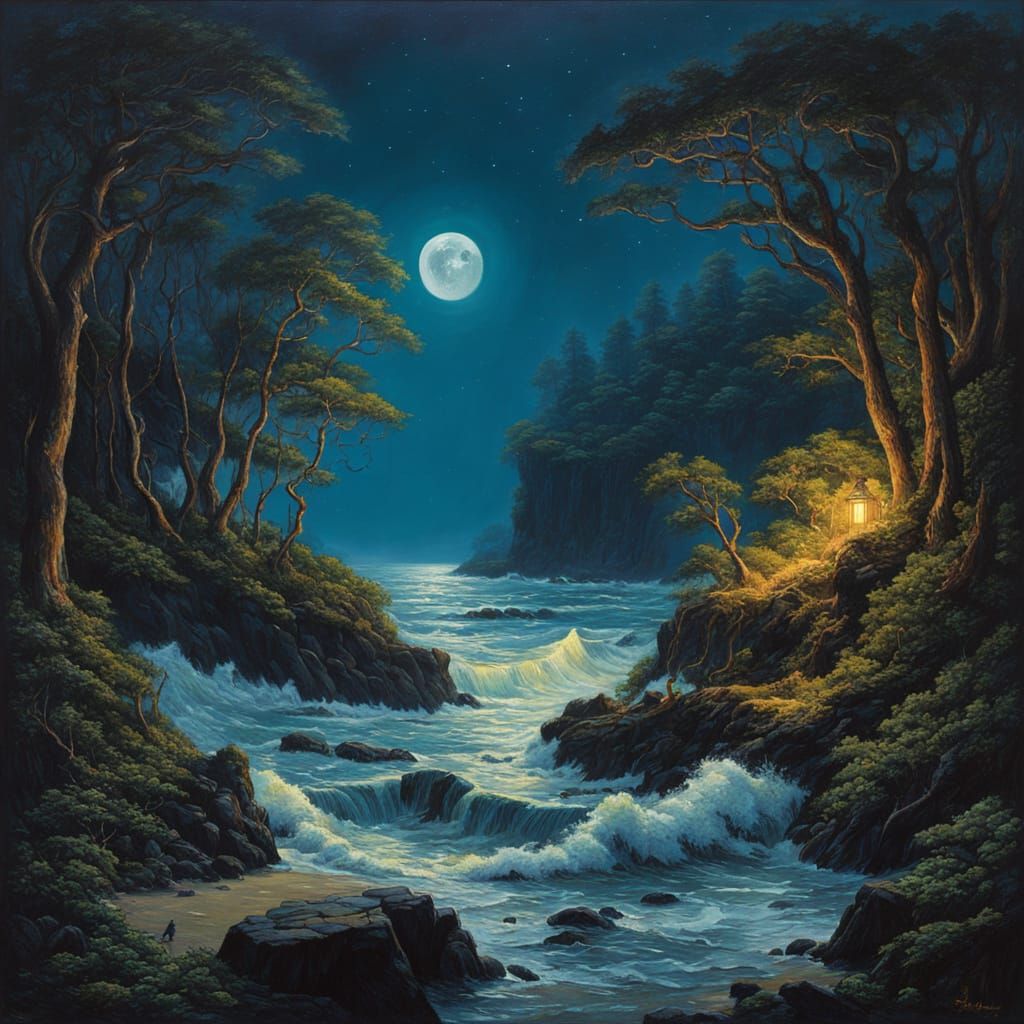 Surreal Landscape of Twilight Terrors in Oil Painting
