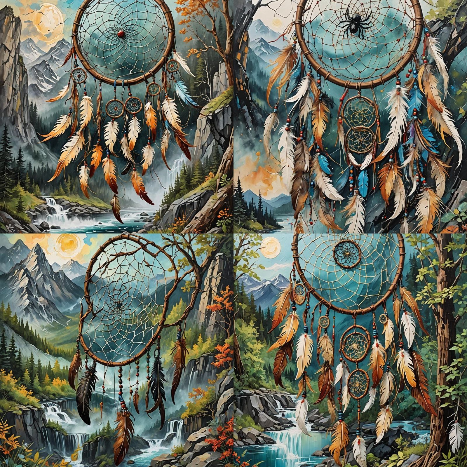 Dreamcatcher with Topographical Mountains in Impasto Style