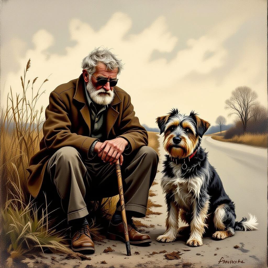 Loyal Dog and Blind Owner Awaiting Fate