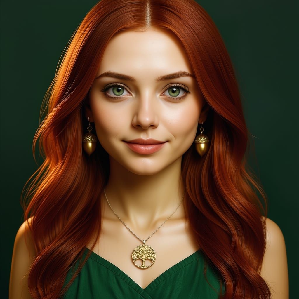 Beautiful Teenage Girl with Green Eyes and Red Hair