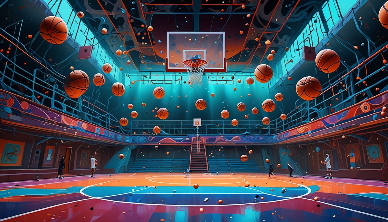 Surreal Basketball Court: Dimensional Portal Painting