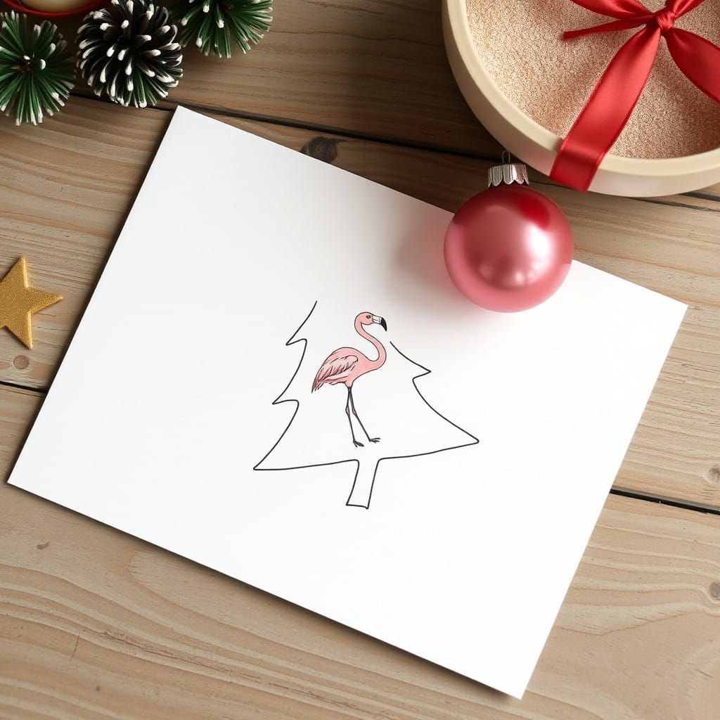 Vintage-Inspired Christmas Card with Pink Flamingo Tree