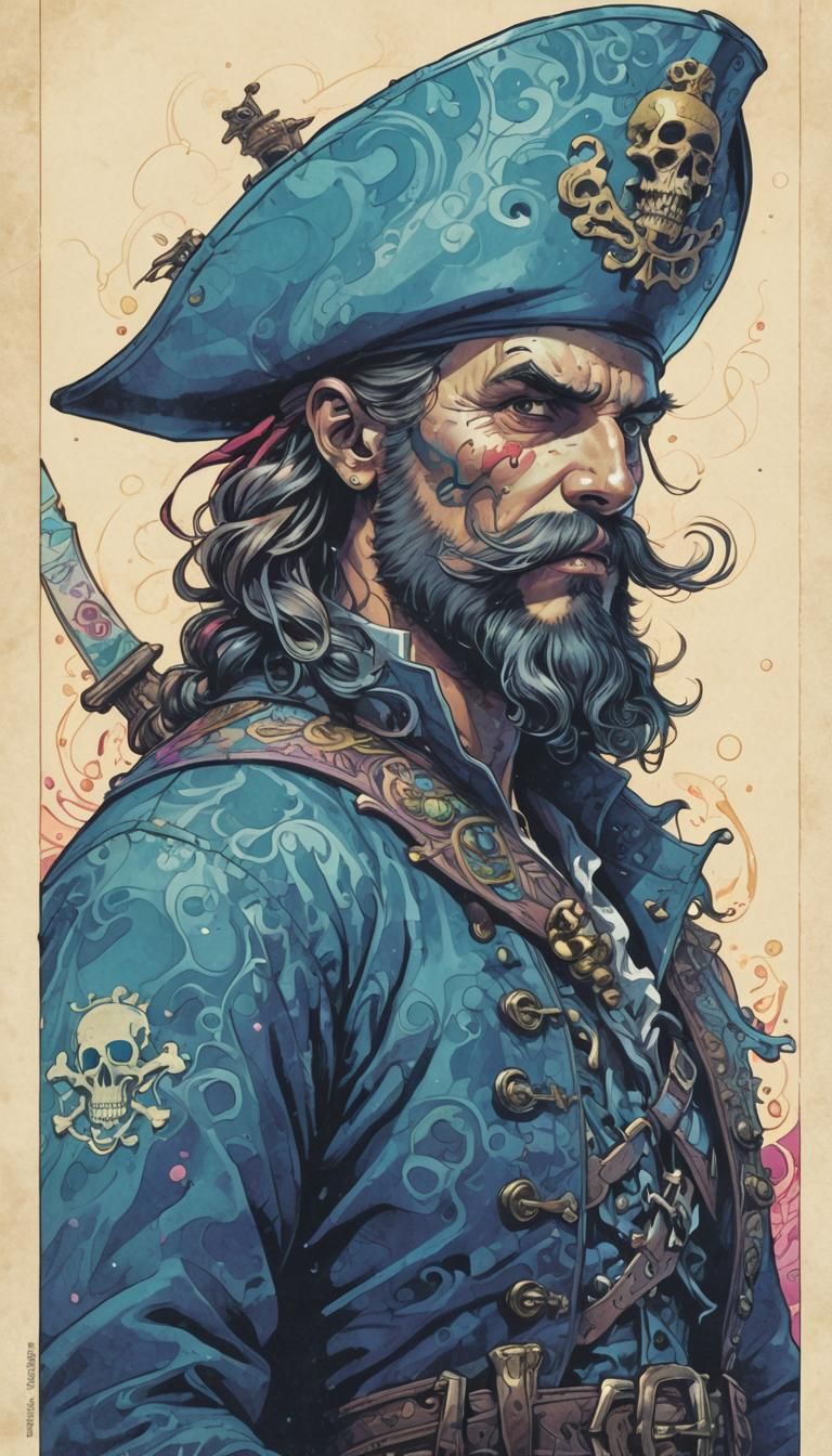 Pirate in Psychedelic Comic Book Art