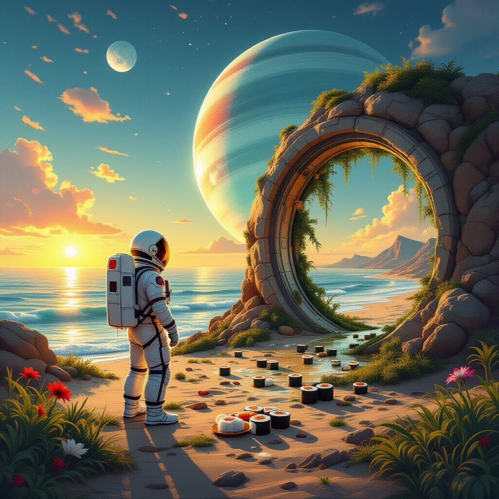 Astronaut Finds Sushi Portal on Neptune as Oil Painting