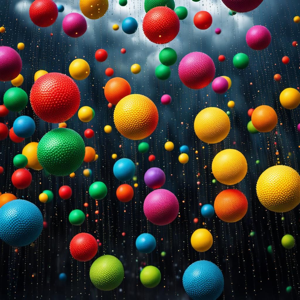 Colorful Spheres Rain in Cubist Style