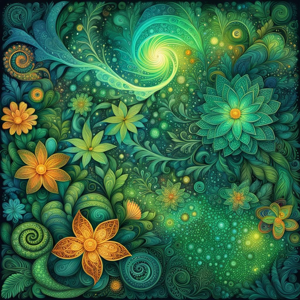 Vibrant Amazonian Cosmic Zentangle in Holographic Style