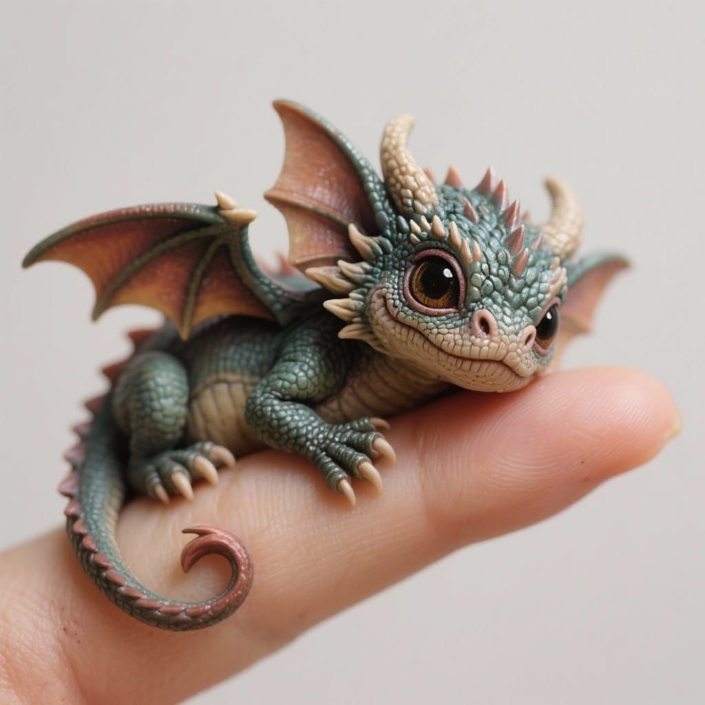 Hyperrealistic Dragon Baby Perched on a Finger