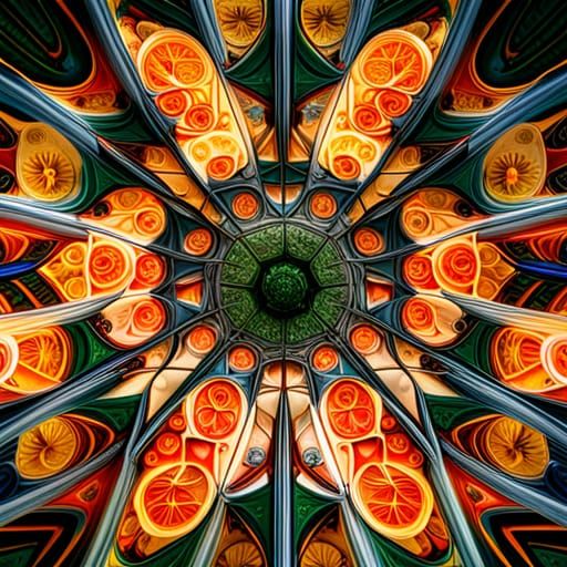 Champagne and Citrus Kaleidoscope in Hyperrealistic HDR