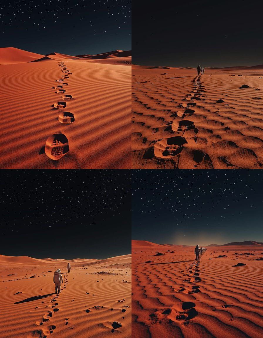Mysterious Footprints on Mars Under Starry Night Sky