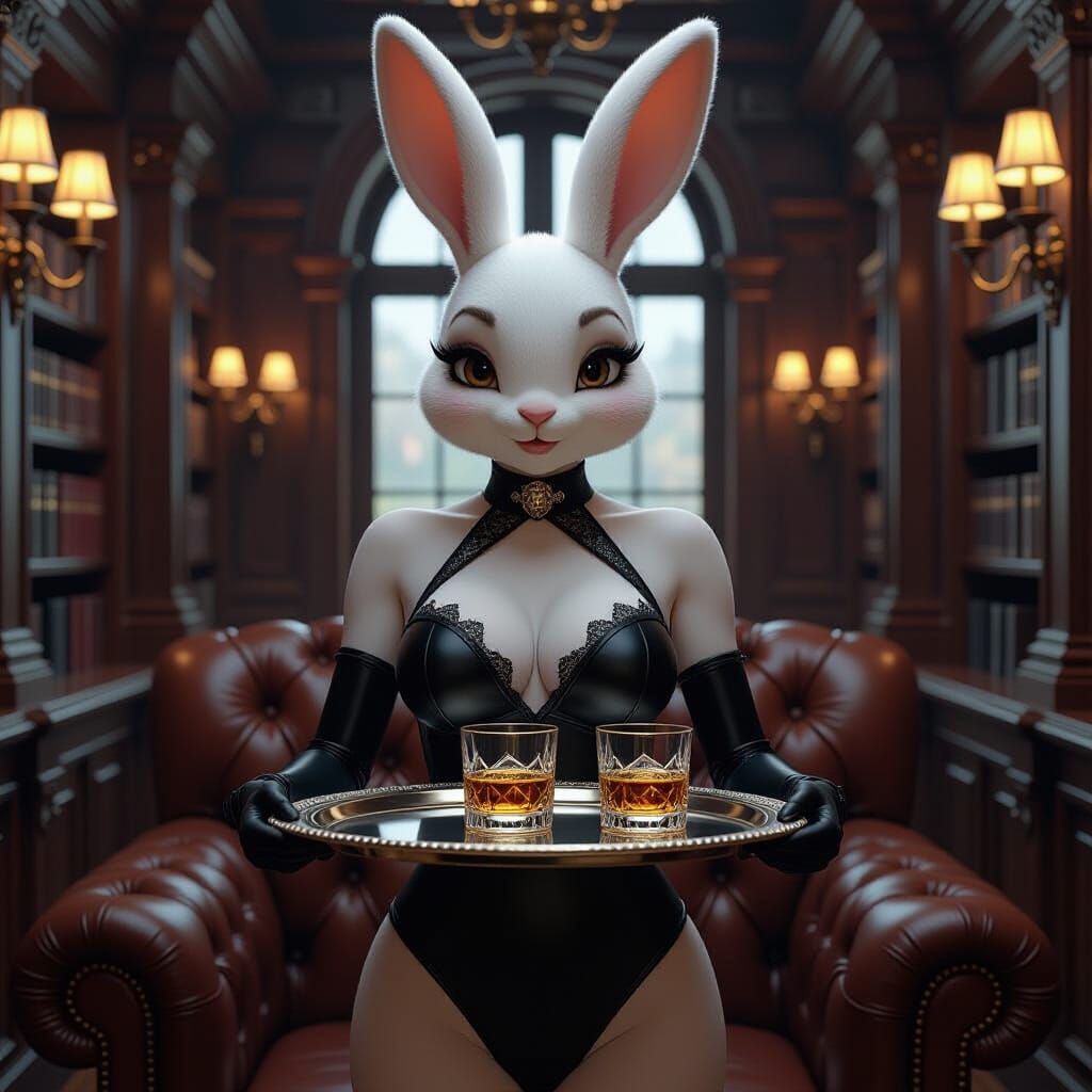 Photorealistic Anthropomorphic Bunny in Retro-Futuristic Lib...