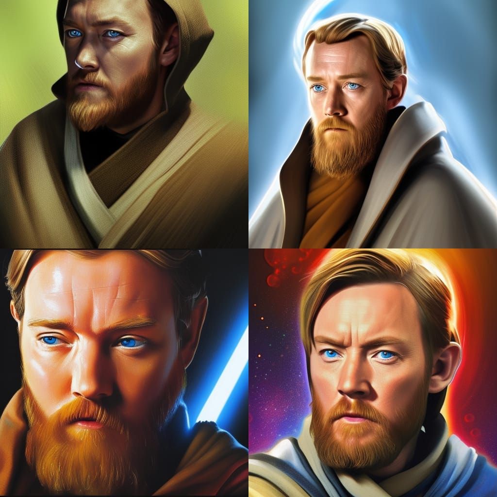 Hyperrealistic Obi-Wan Kenobi Splash Art Portrait