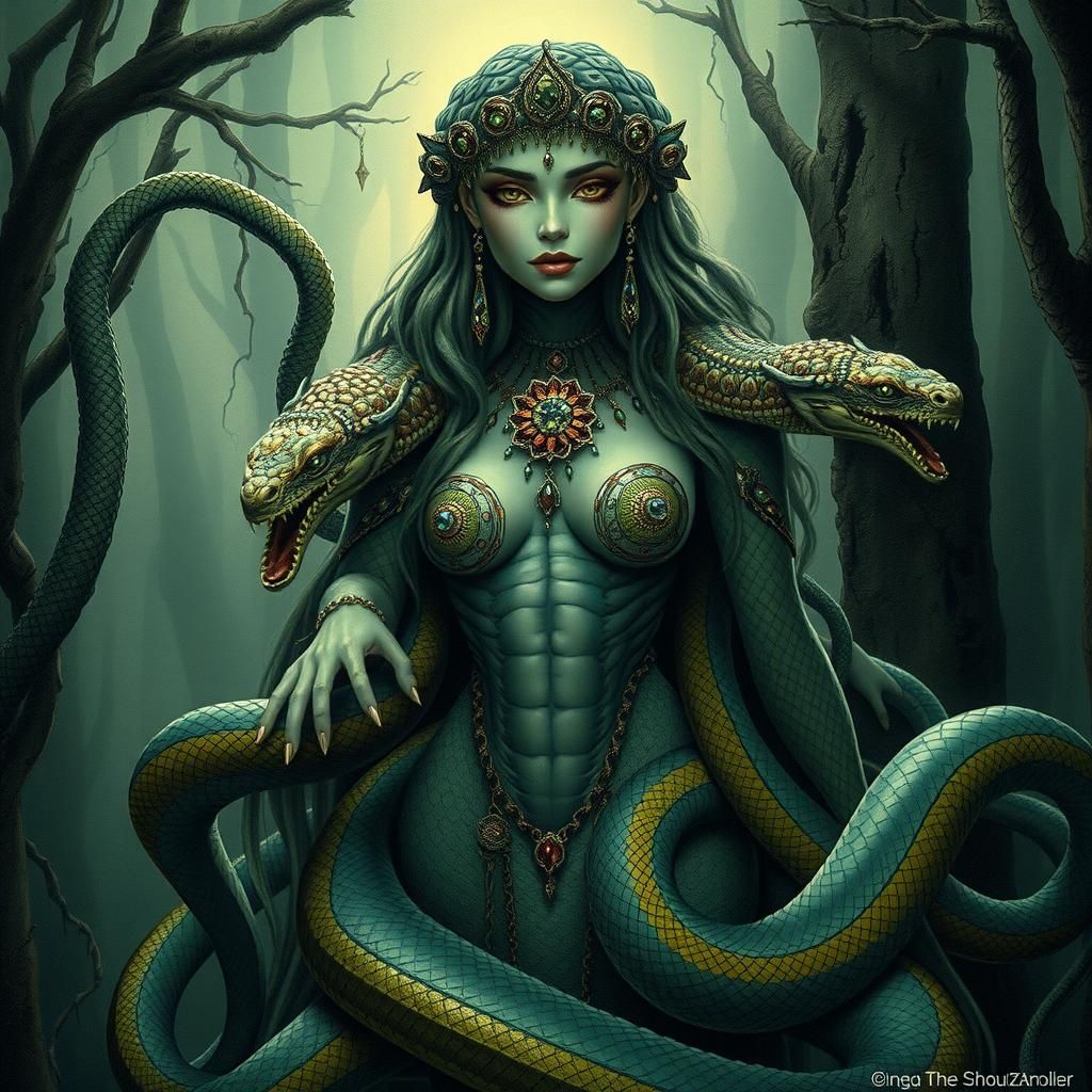 Mystical Snake Woman in Enchanted Forest