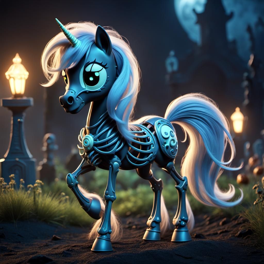 CGI Cartoon Skeletal Pony with Wispy Mane