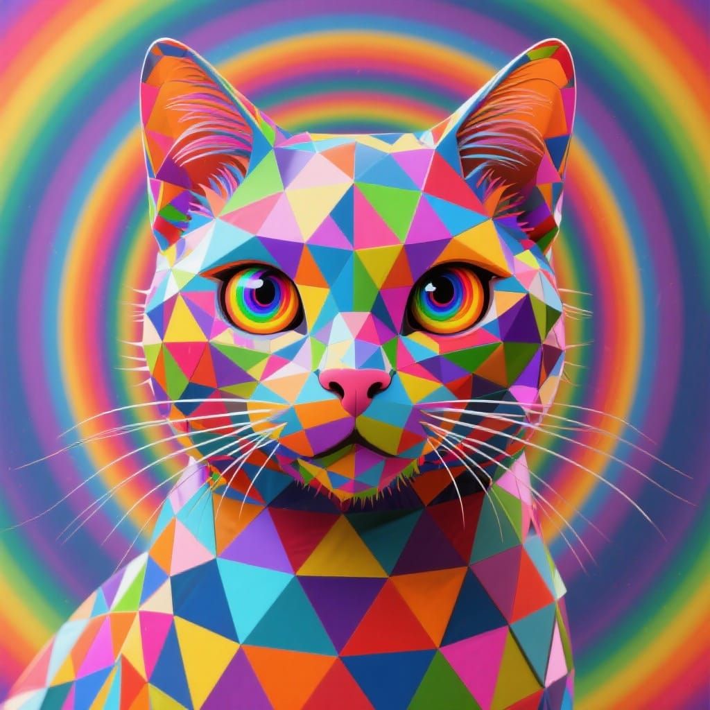 Trippy Geometric Cat Portrait in Kaleidoscope Colors