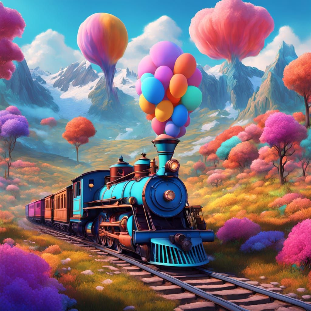 Toy-Like Candy Train Crosses Snowy Landscape