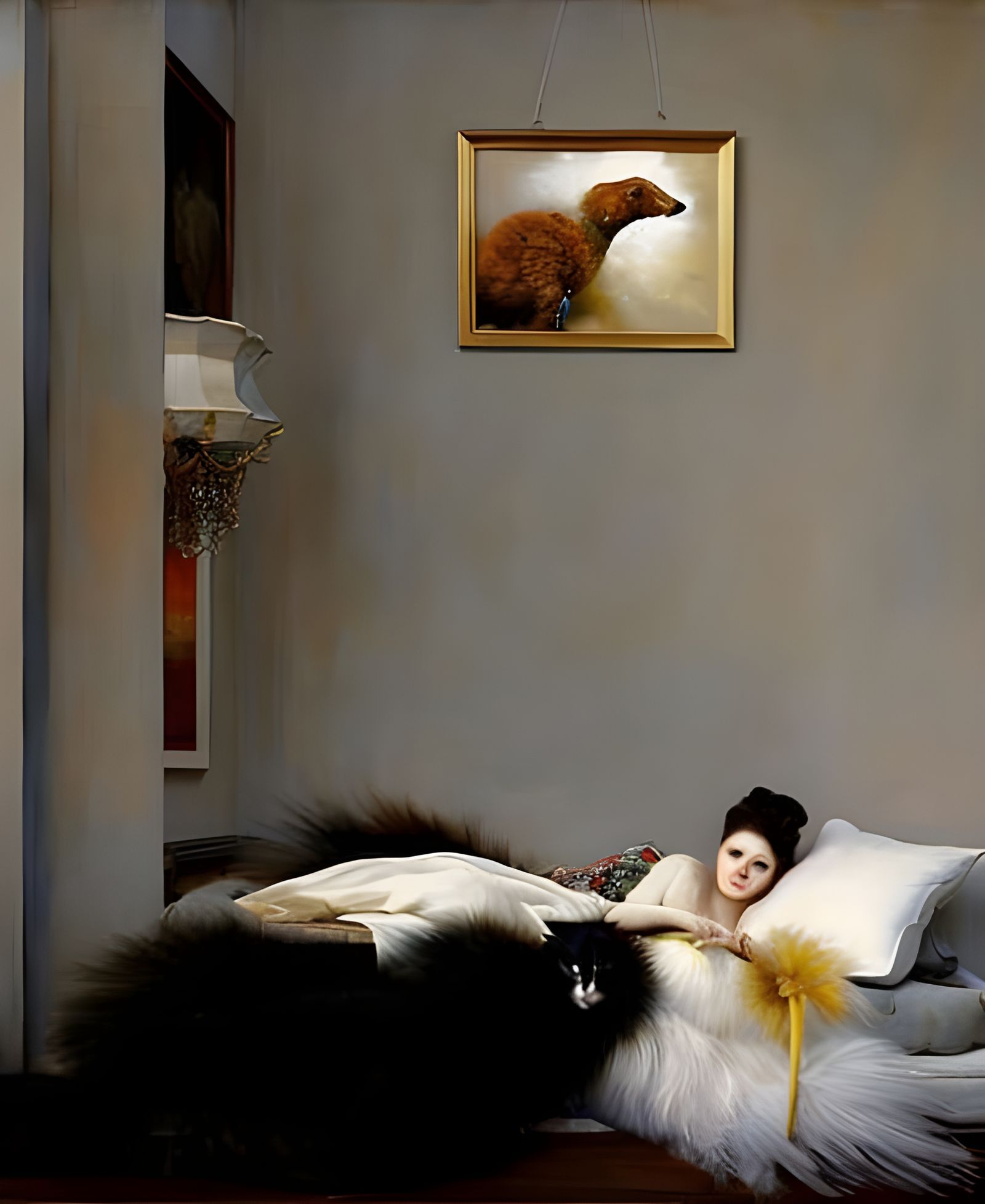 Hyper-Realistic Cat Napping, Mixed Media Painting