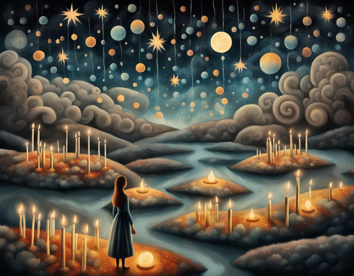 Dreamlike Surrealism: Woman in Starry Landscape