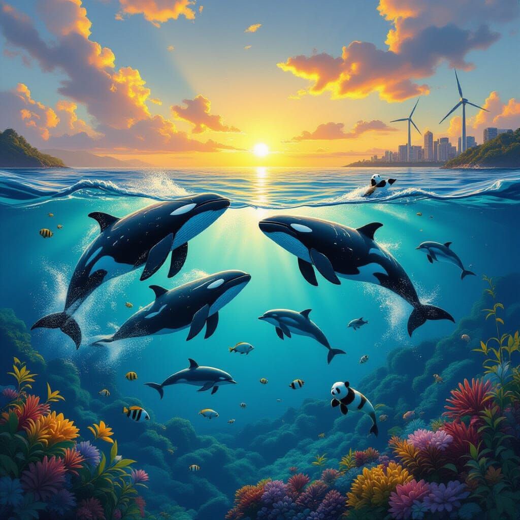 Utopian Ocean: Whales Thriving in a Healed World
