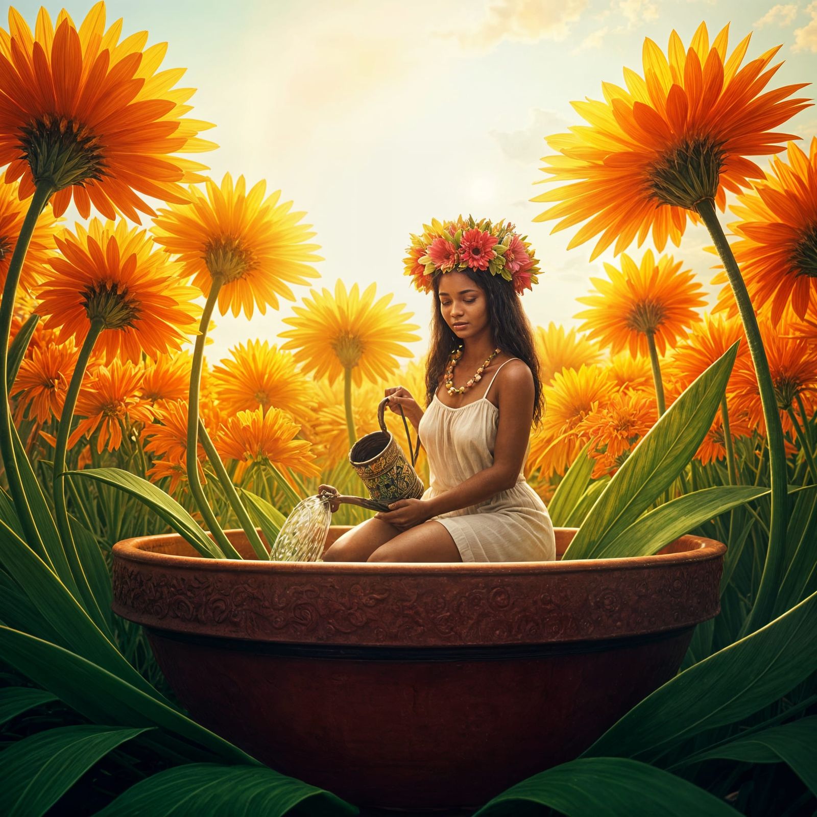 Watering the flowers