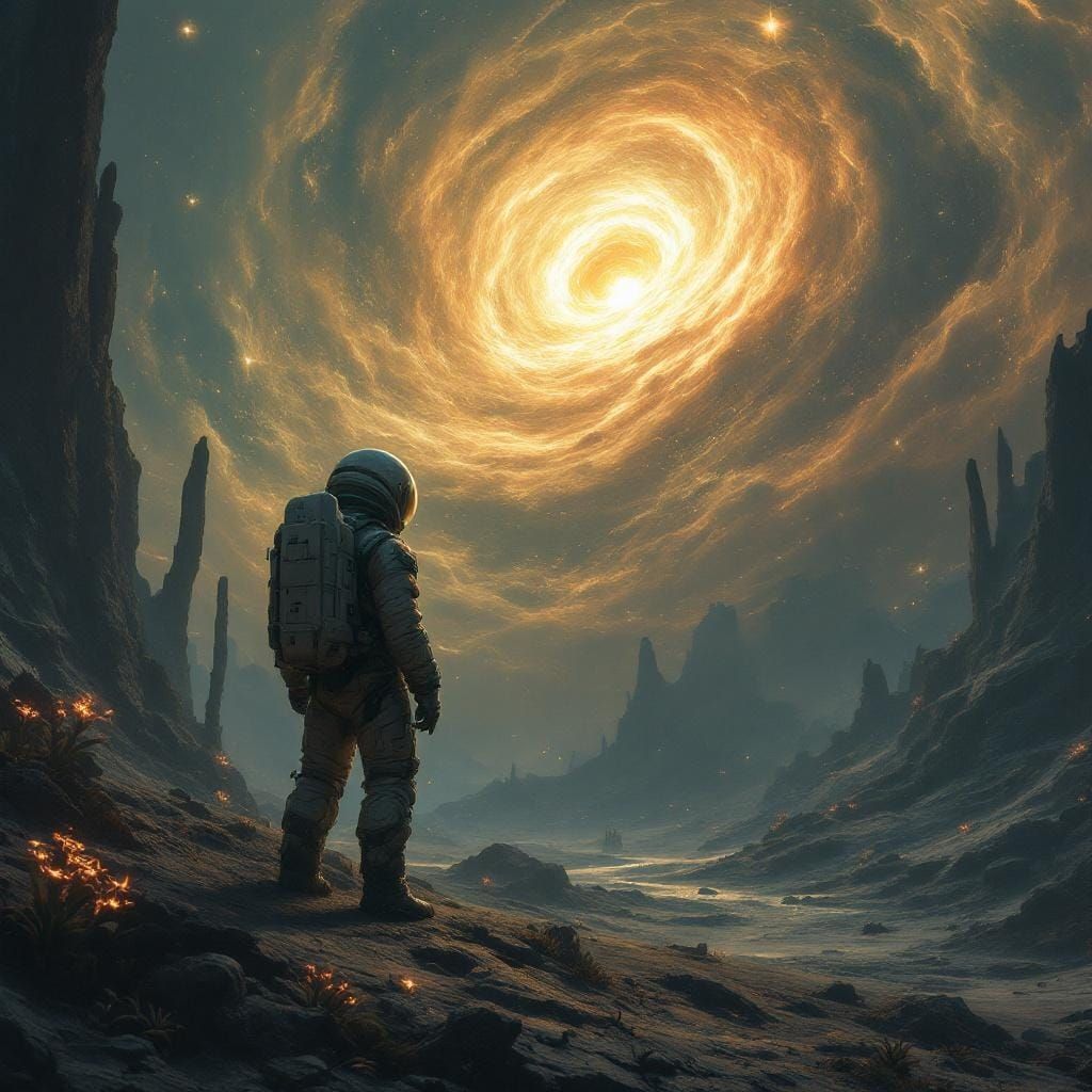 Astronaut on Alien Planet in Cosmic Horror Style