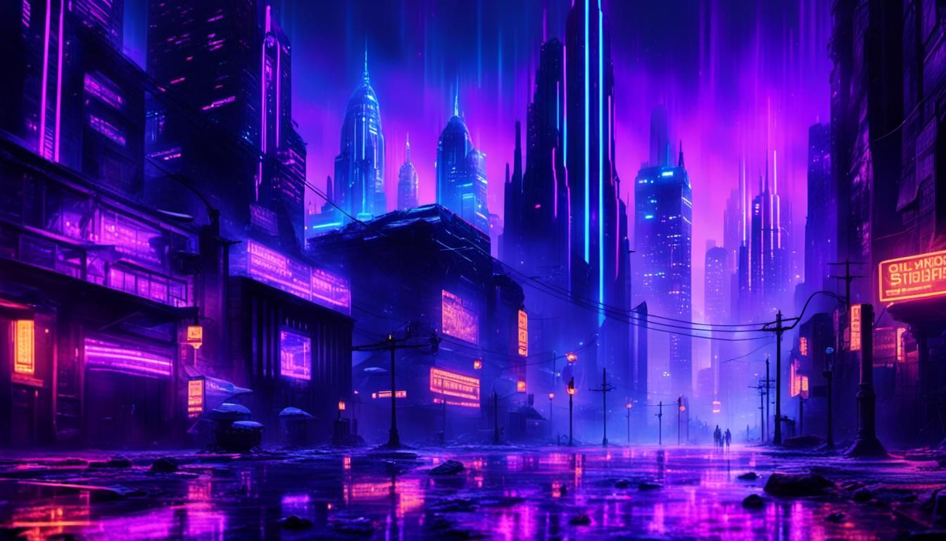 Cyberpunk Gothic Metropolis with Ultraviolet Accents