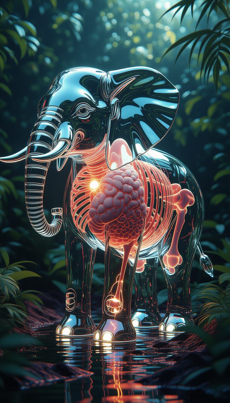 Crystal Elephant with Visible Organs in Hyperdetailed Transp...