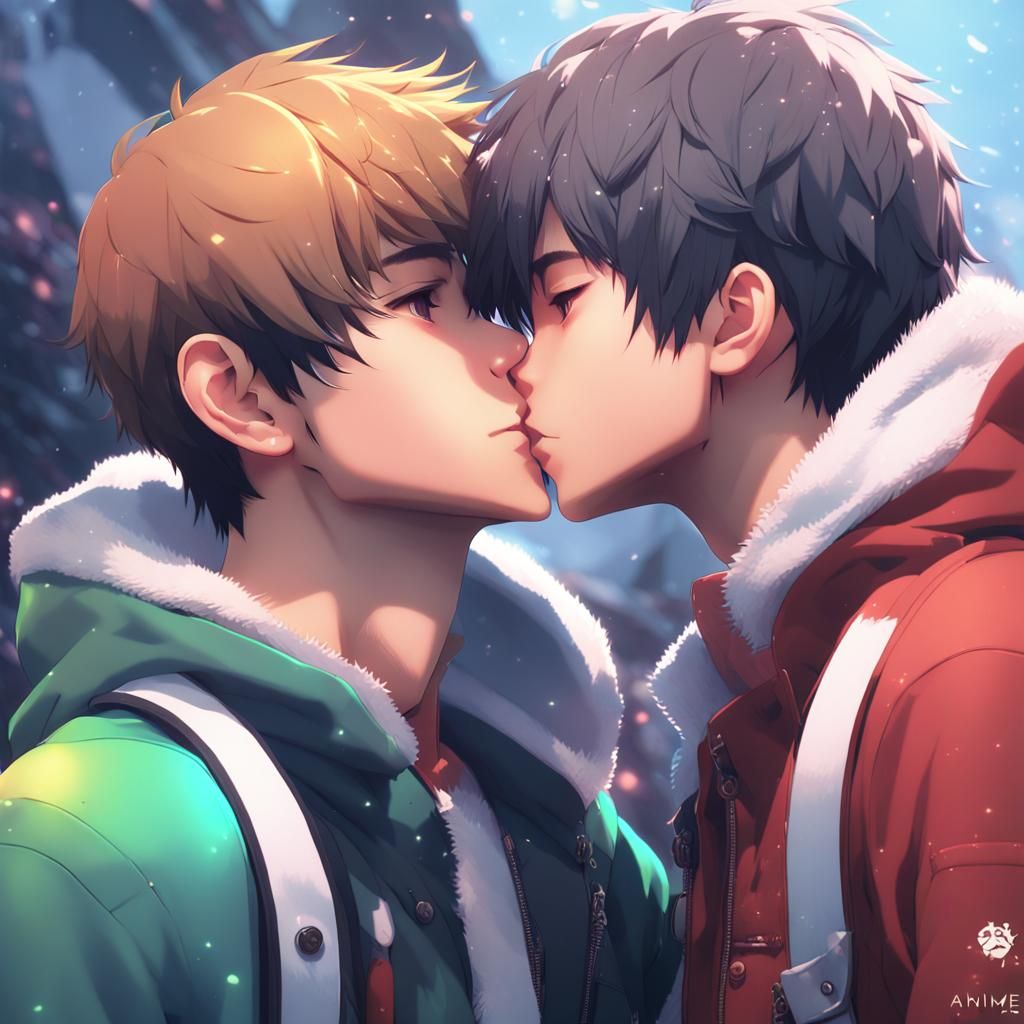 Anime Boys Kissing: Detailed 3D Render