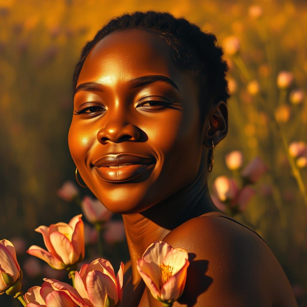 Black Woman in Golden Light: Textured Portrait