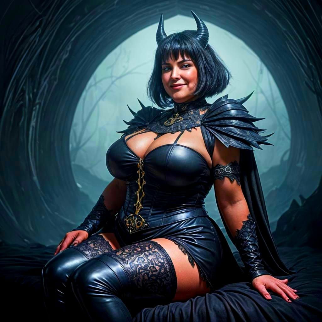 Mature Witch in Latex Stockings, Detailed Matte Painting