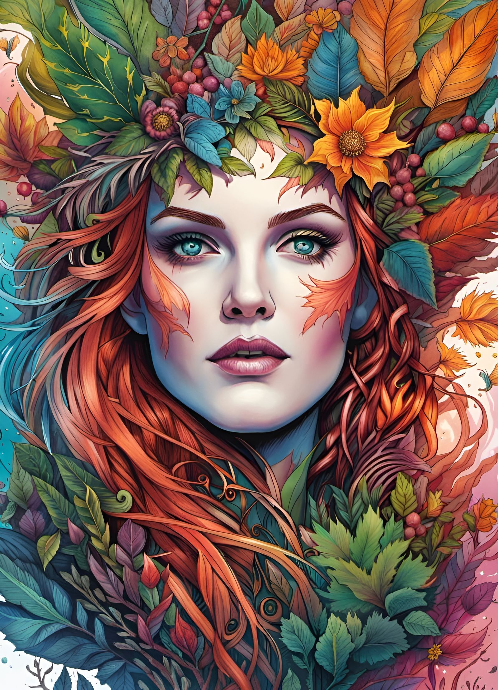 Detailed Dryad Portrait in Cosmic Colors