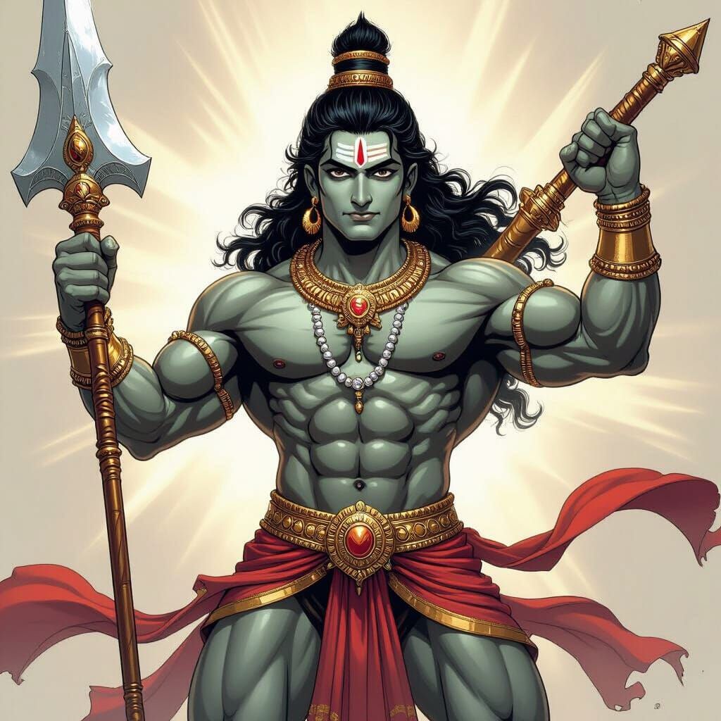 Lord Vishnu as Muscular Superhero in Comic Book Style