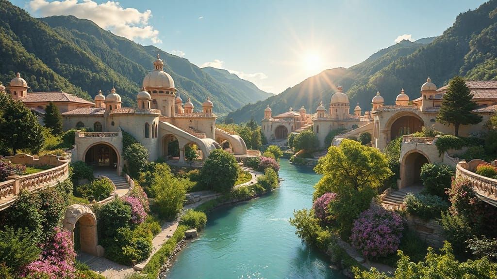 Sci-Fi City in Lush Valley Archit. Photography in Fairy-core...