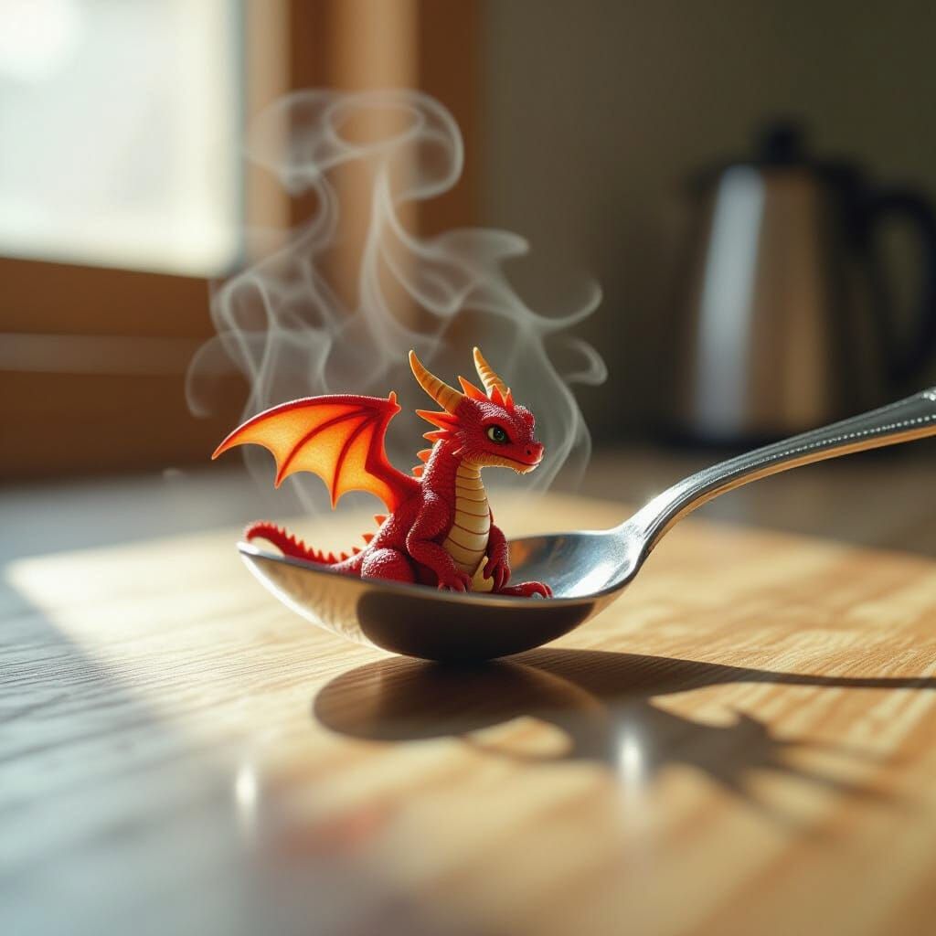 Miniature Red Dragon Discovery in Teaspoon: Cinematic Film
