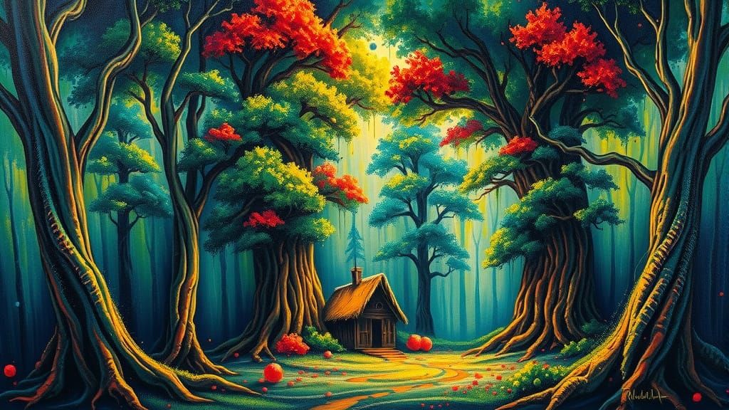 Surreal Ancient Forest in Vibrant Fall Colors