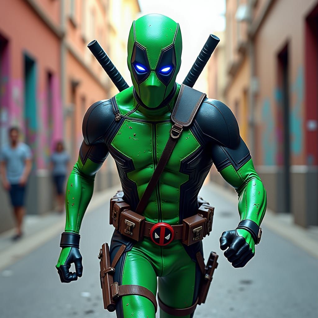 Green Deadpool Mask Graffiti Art