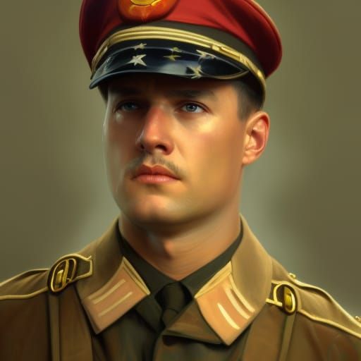 American Communist Officer Portrait in Hyperdetailed Style